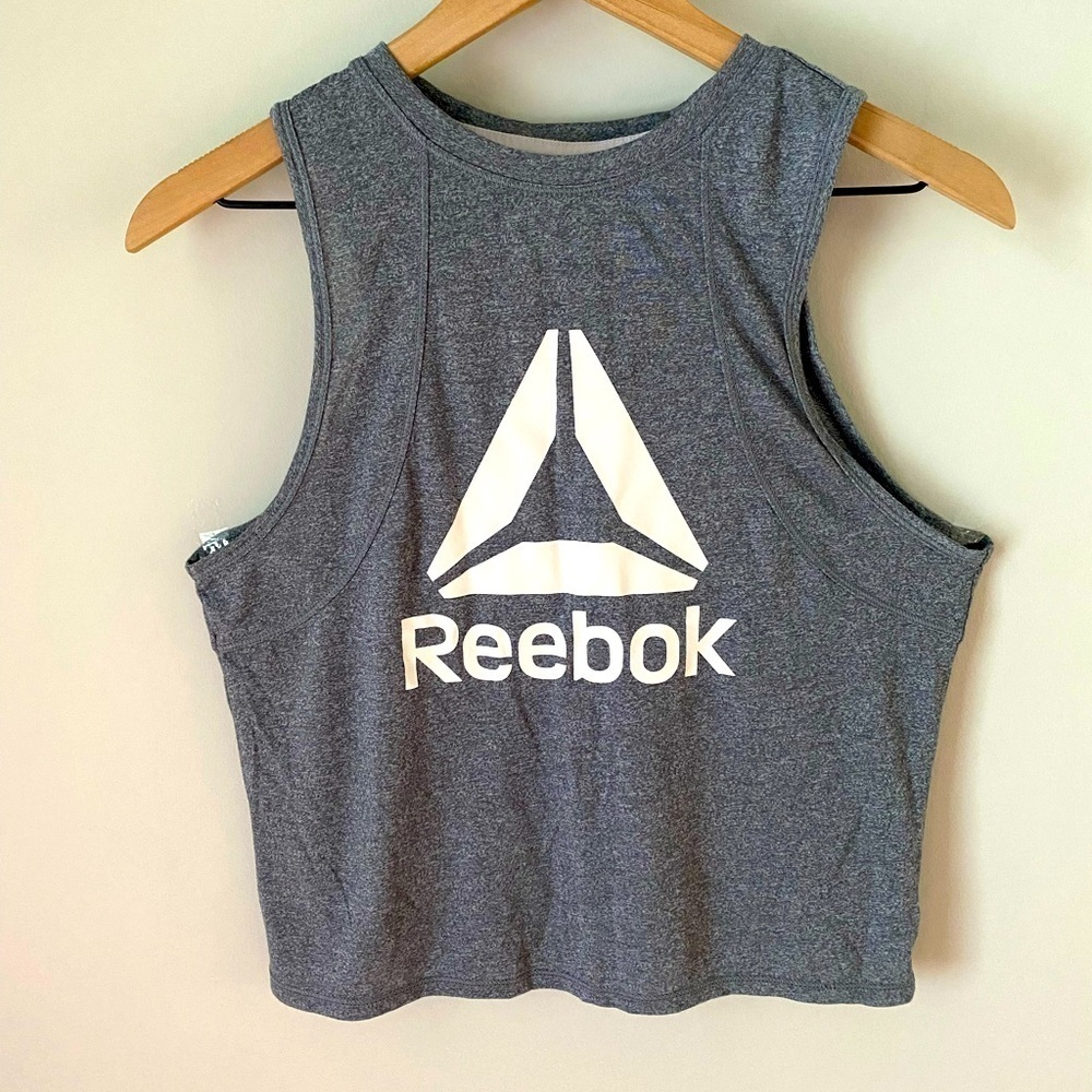Reebok Activewear Top Open Back Dark Gray Size XS Loose Fitting Activewear Top